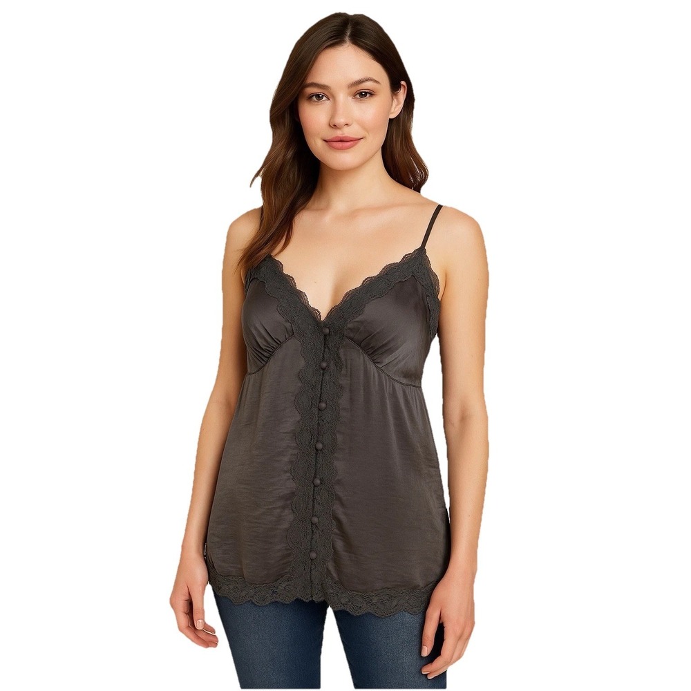 Wishlist Apparel Gray Camisole Tank Lightweight Layering Lace Size XL‎ Y2K